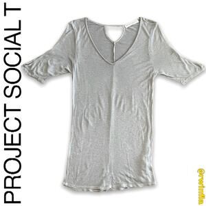 Project Social T Tee Shirt V Neck Lounge Relaxed Gray Womens Top Size XS